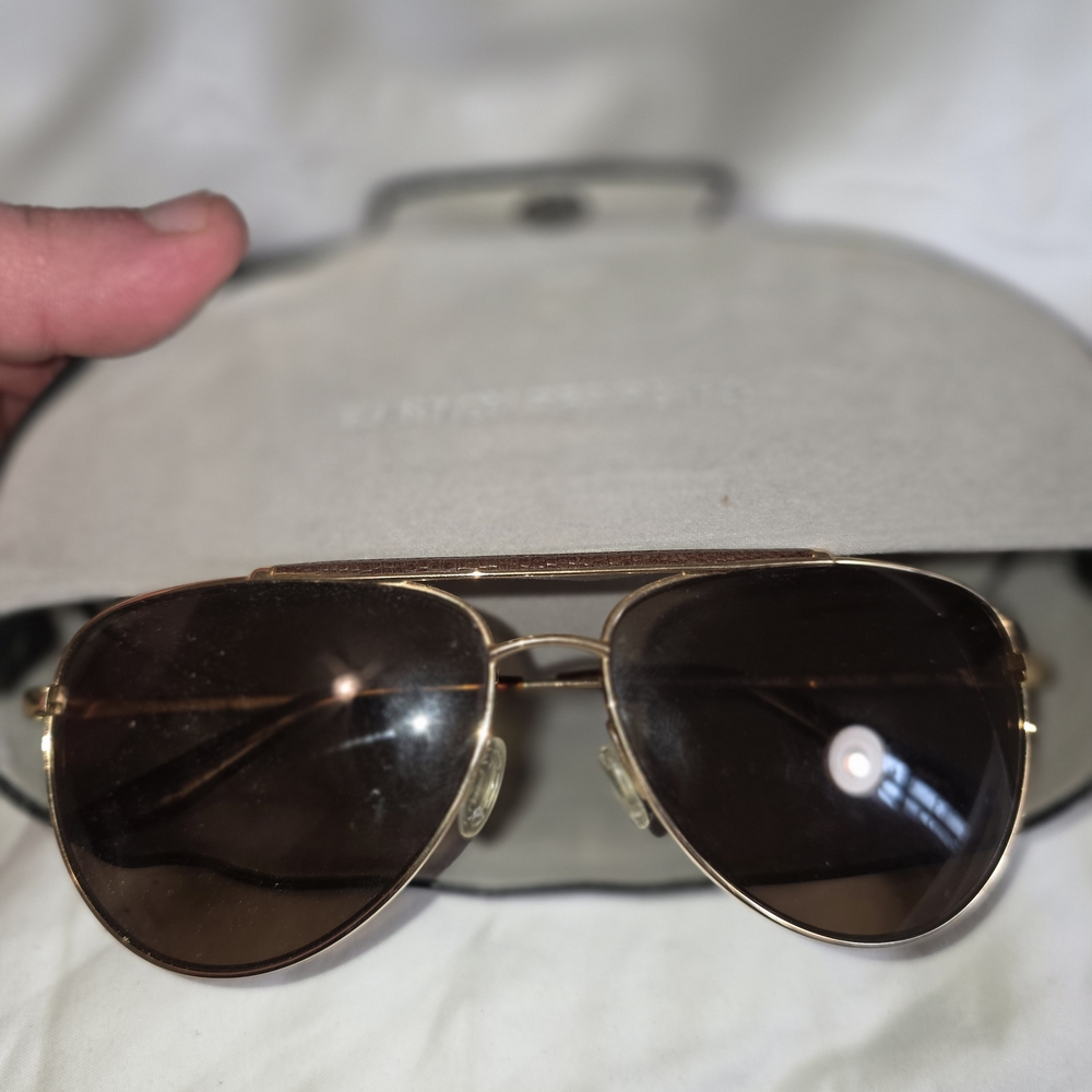 Barton Perreira Gold Tone Aviator Sunglasses with Brown Lenses